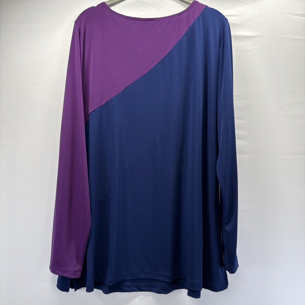 Susan Graver Women's Tunic Top Size Large Colorblock Purple Blue Long Sleeves - Picture 3 of 7